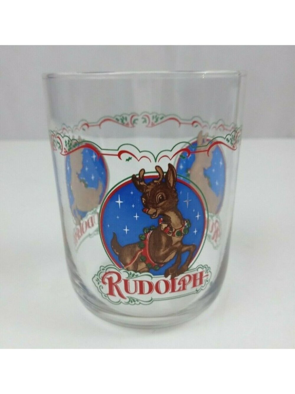 Rudolph The Red Nosed Reindeer Christmas Drinking Juice Glass 4.5" Tall